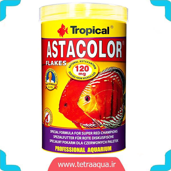 مشخصات . قیمت و خرید غذای پولکی رنگدانه ماهی دیسکس آکواریوم مدل astacoloer برند تروپیکال